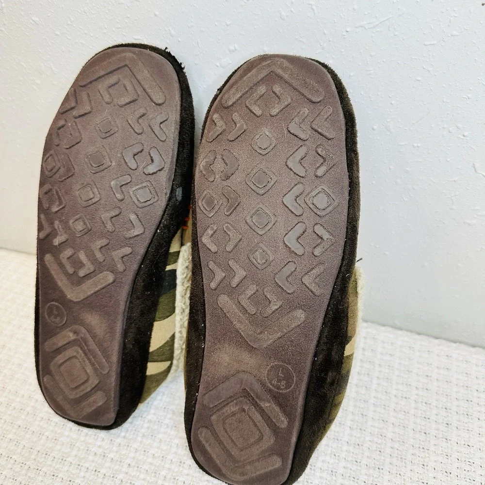 Kids Camo Slippers Moccasin Green Faux Fur Slippers Youth Soft Cozy Size‎ 4/5